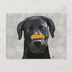 Black Labrador With Bone on Nose 2 Postcard