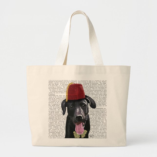 Black Labrador With Fez Large Tote Bag (Front)