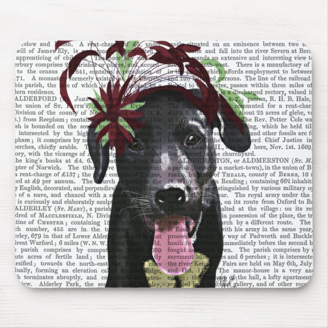 Black Labrador With Green Fascinator Mouse Mat (Front)