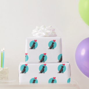 Black Labrador with Heart Balloon Wrapping Paper