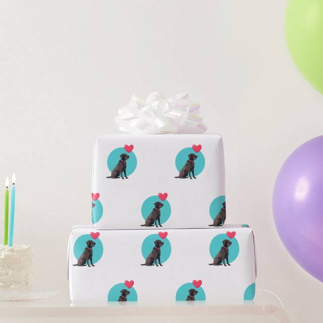 Black Labrador with Heart Balloon Wrapping Paper (Party Gifts)
