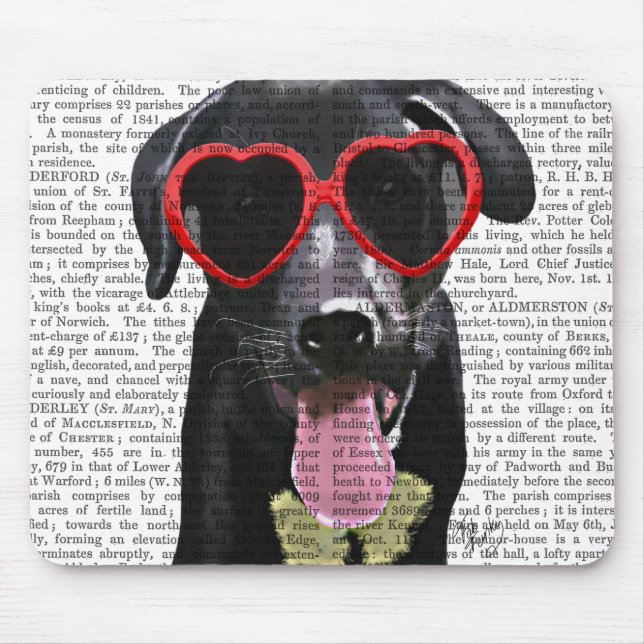 Black Labrador With Heart Sunglasses Mouse Mat (Front)