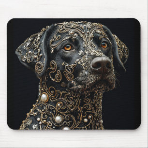 Black Labrador With Intricate Gold and Pearl Mouse Mat