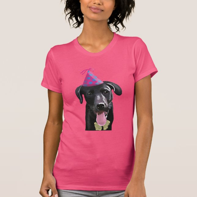 Black Labrador With Party Hat T-Shirt (Front)