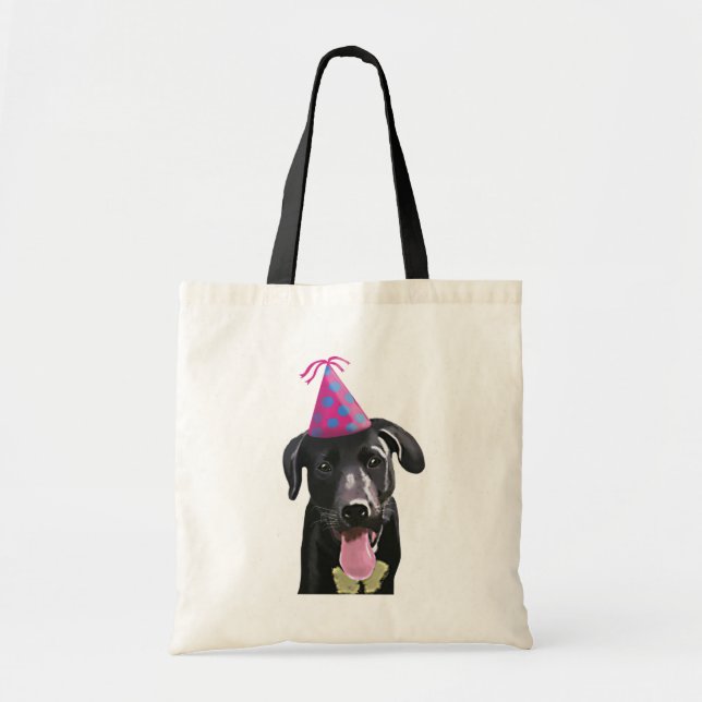 Black Labrador With Party Hat Tote Bag (Front)