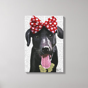 Black Labrador With Red Bow On Head Canvas Print