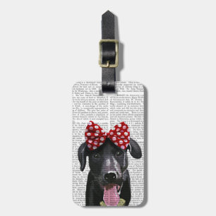 Black Labrador With Red Bow On Head Luggage Tag