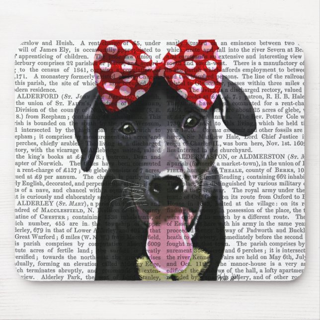 Black Labrador With Red Bow On Head Mouse Mat (Front)