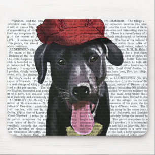 Black Labrador With Red Cap Mouse Mat