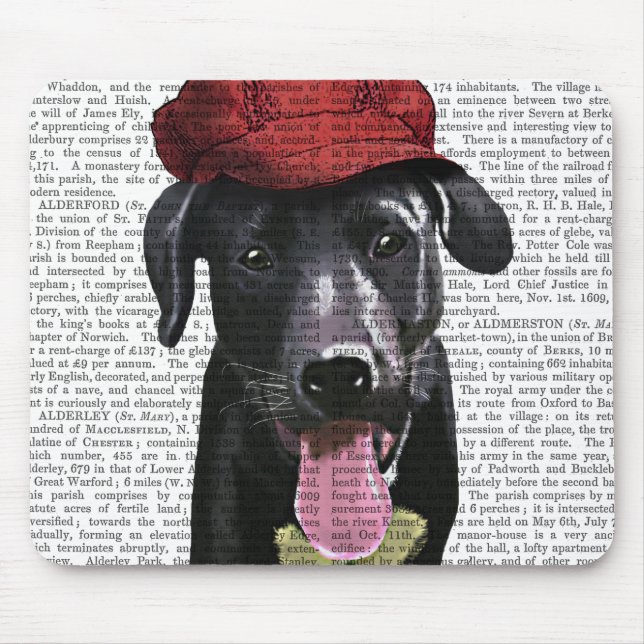 Black Labrador With Red Cap Mouse Mat (Front)