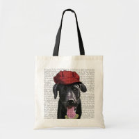 Black Labrador With Red Cap