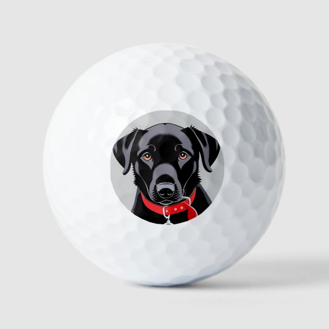 Black Labrador with Red Collar Golf Balls (Front)