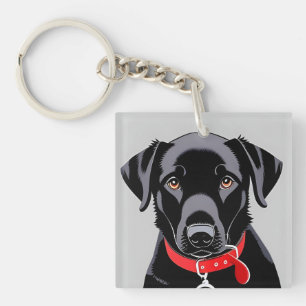 Black Labrador with Red Collar Key Ring
