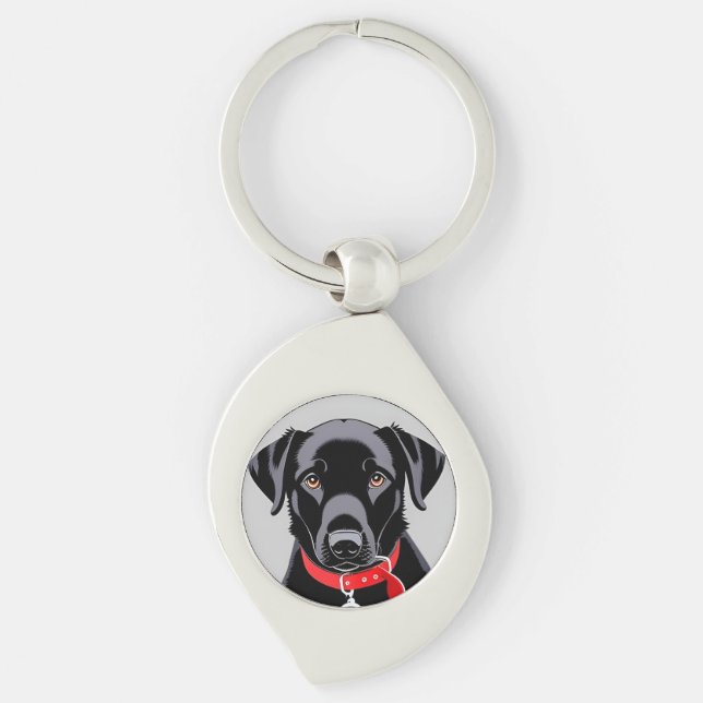 Black Labrador with Red Collar Key Ring (Front)