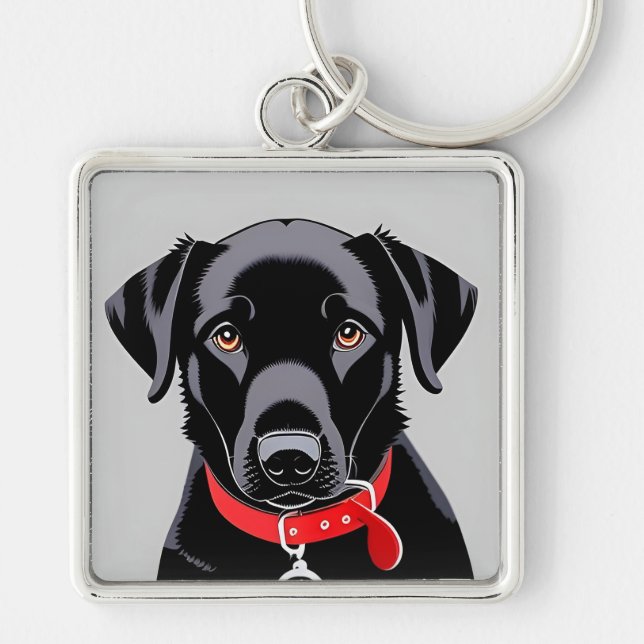 Black Labrador with Red Collar Key Ring (Front)