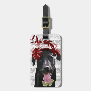 Black Labrador With Red Fascinator Luggage Tag