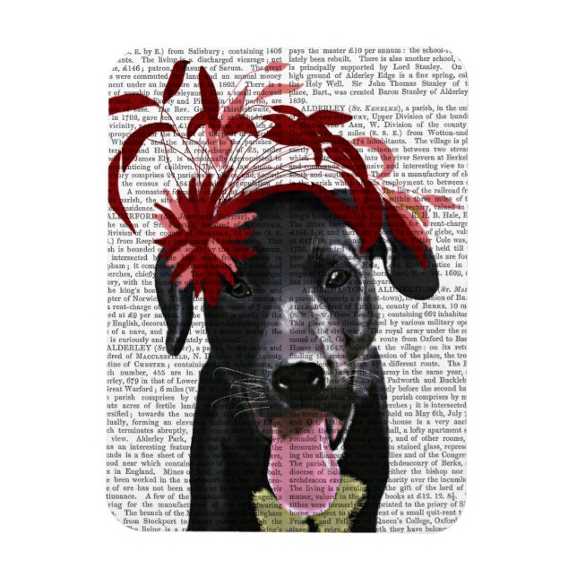 Black Labrador With Red Fascinator Magnet (Vertical)