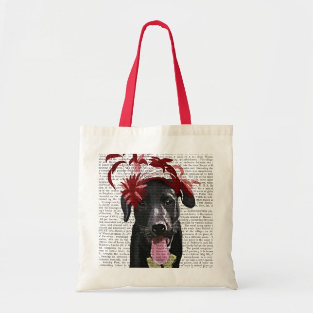 Black Labrador With Red Fascinator Tote Bag (Front)