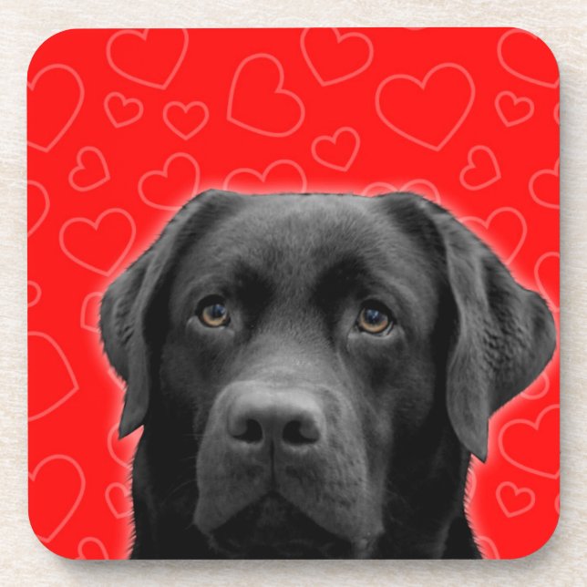 Black Labrador with Red Hearts Coaster (Front)