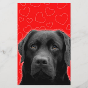 Black Labrador with Red Hearts Stationery