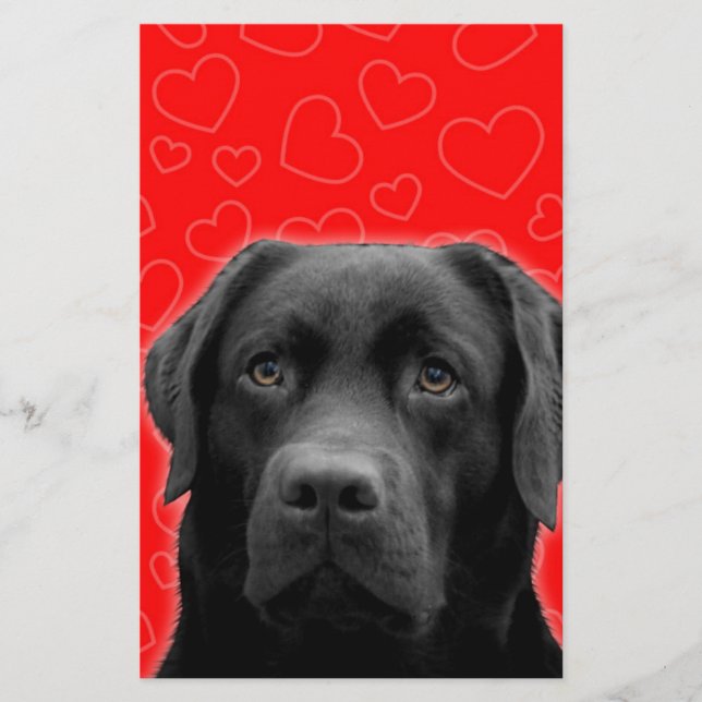 Black Labrador with Red Hearts Stationery (Front)