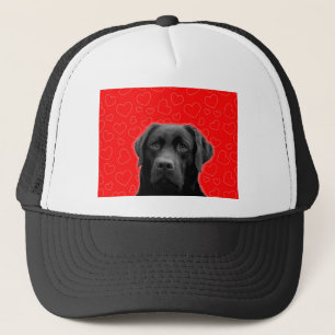 Black Labrador with Red Hearts Trucker Hat