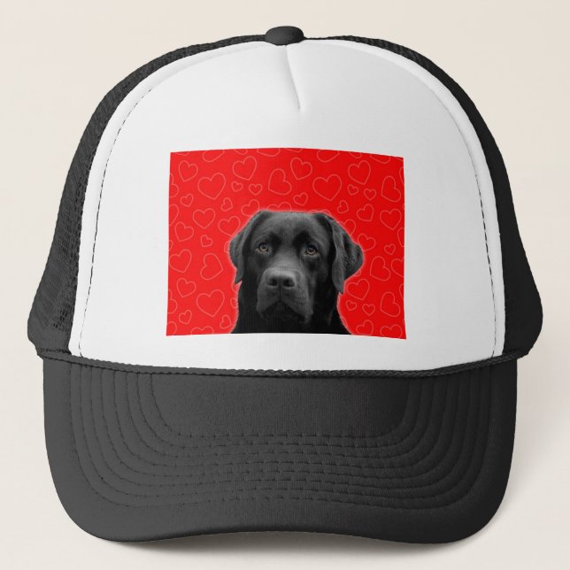 Black Labrador with Red Hearts Trucker Hat (Front)