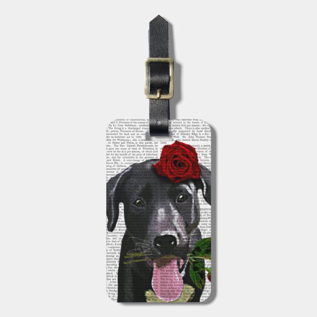 Black Labrador with Roses 2 Luggage Tag (Front Vertical)