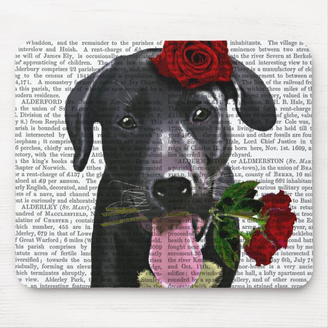 Black Labrador with Roses 2 Mouse Mat (Front)