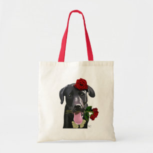 Black Labrador with Roses 2 Tote Bag