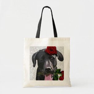 Black Labrador with Roses Tote Bag