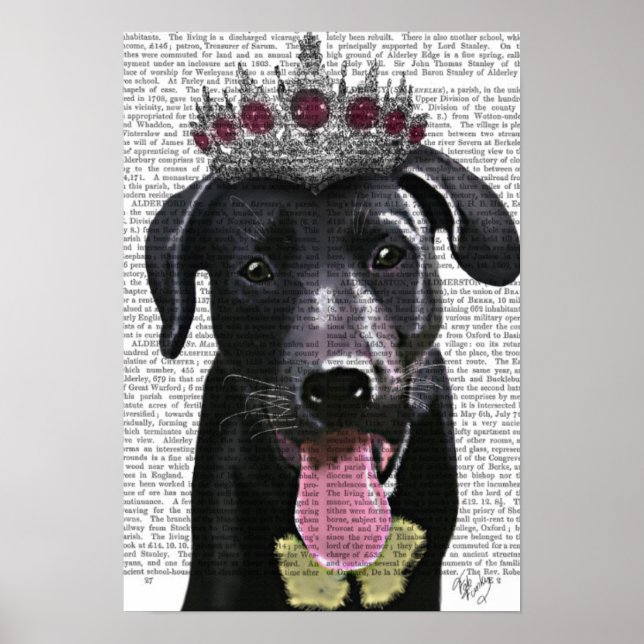 Black Labrador With Tiara Poster (Front)