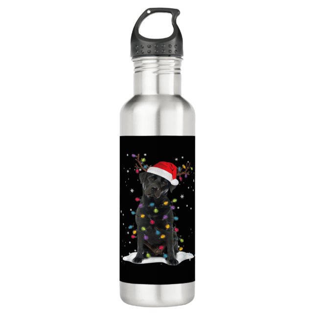Black Labrador Xmas Dog Christmas Tree Light Class 710 Ml Water Bottle (Front)
