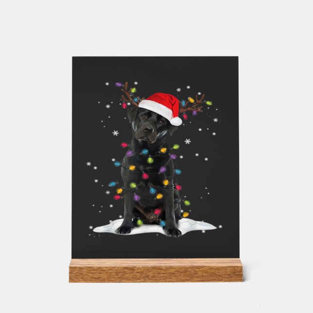 Black Labrador Xmas Dog Christmas Tree Light Class Acrylic Sign (Front)