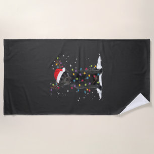 Black Labrador Xmas Dog Christmas Tree Light Class Beach Towel