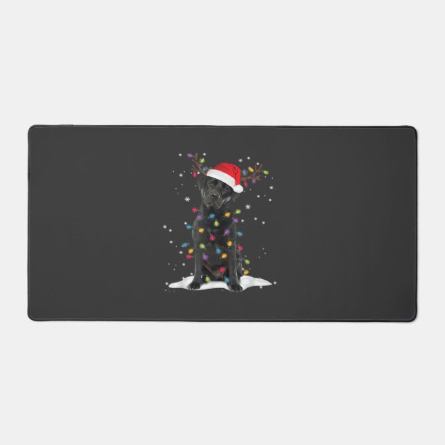 Black Labrador Xmas Dog Christmas Tree Light Class Desk Mat (Front)