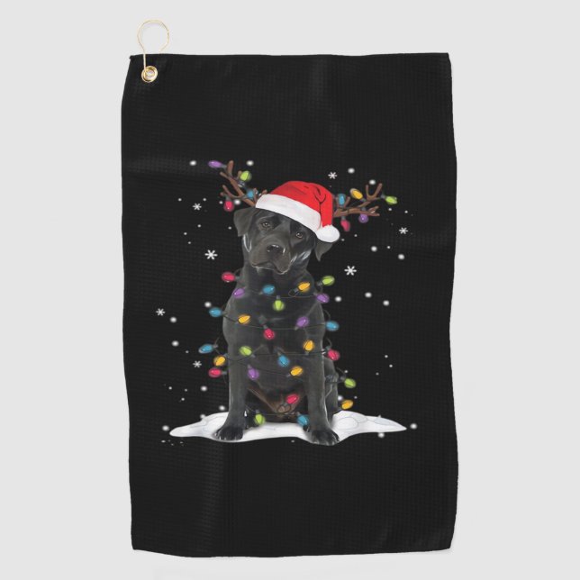 Black Labrador Xmas Dog Christmas Tree Light Class Golf Towel (Front)