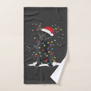 Black Labrador Xmas Dog Christmas Tree Light Class Hand Towel