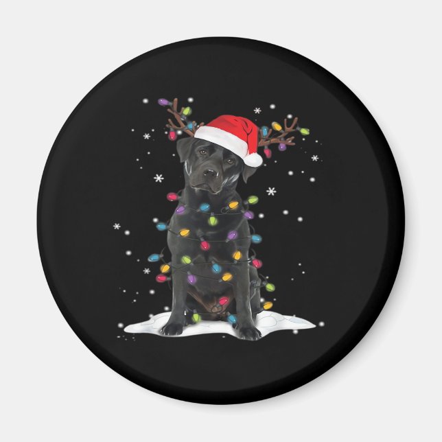 Black Labrador Xmas Dog Christmas Tree Light Class Magnet (Front)