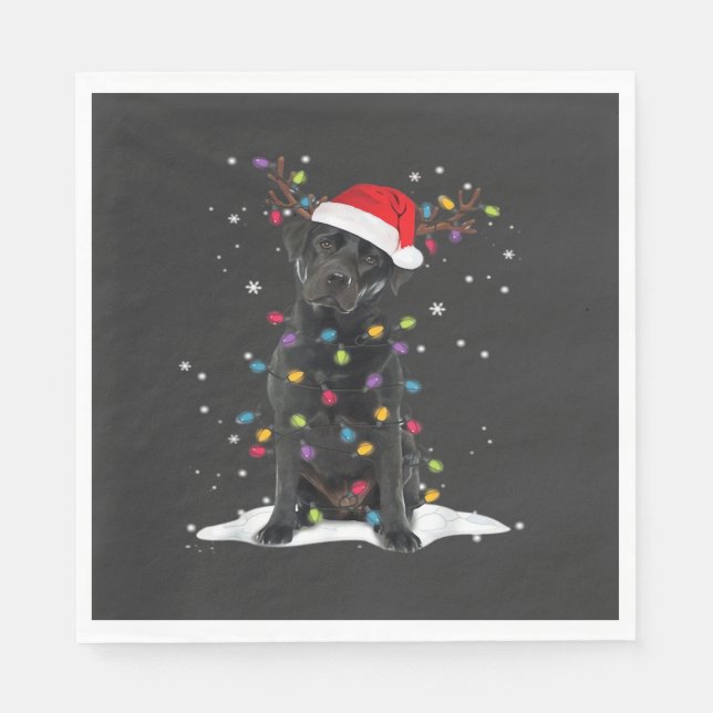 Black Labrador Xmas Dog Christmas Tree Light Class Napkin (Front)
