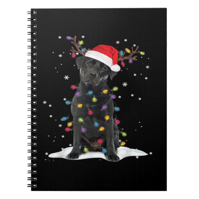 Black Labrador Xmas Dog Christmas Tree Light Class Notebook (Front)