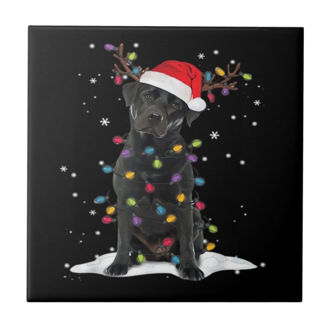 Black Labrador Xmas Dog Christmas Tree Light Class Tile (Front)