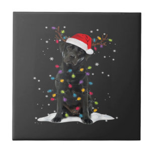 Black Labrador Xmas Dog Christmas Tree Light Class Tile