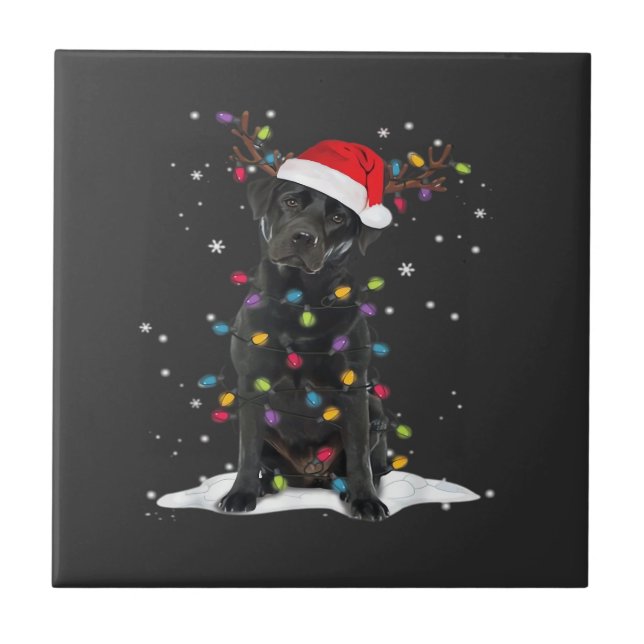 Black Labrador Xmas Dog Christmas Tree Light Class Tile (Front)