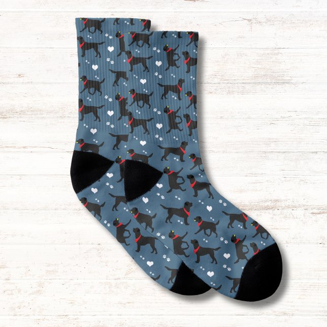 Black Labs Labrador Retriever Hearts Navy Blue Socks (Black Labs Socks)