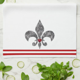Black Lace 1 Fleur De Lis Tea Towel