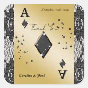 Black Lace, Ace of Diamonds, Black Glitter Thanks Square Sticker