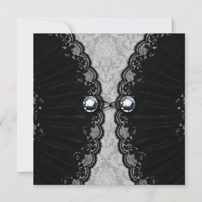 Black Lace and Diamond Look Goth Wedding Invitation (Front)