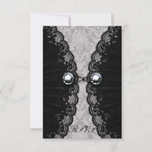 Black Lace and Diamond Look Goth Wedding RSVP Card