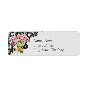 Black Lace and Floral Wedding Address Label